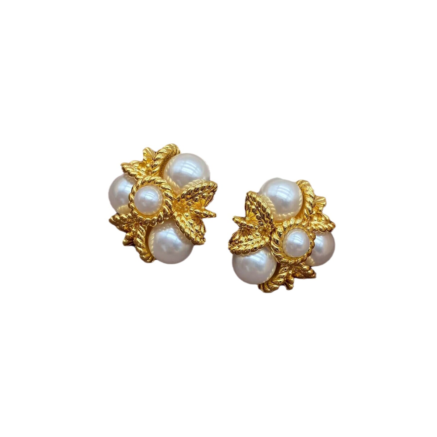 Regal Pearl Brass Elegance Earrings