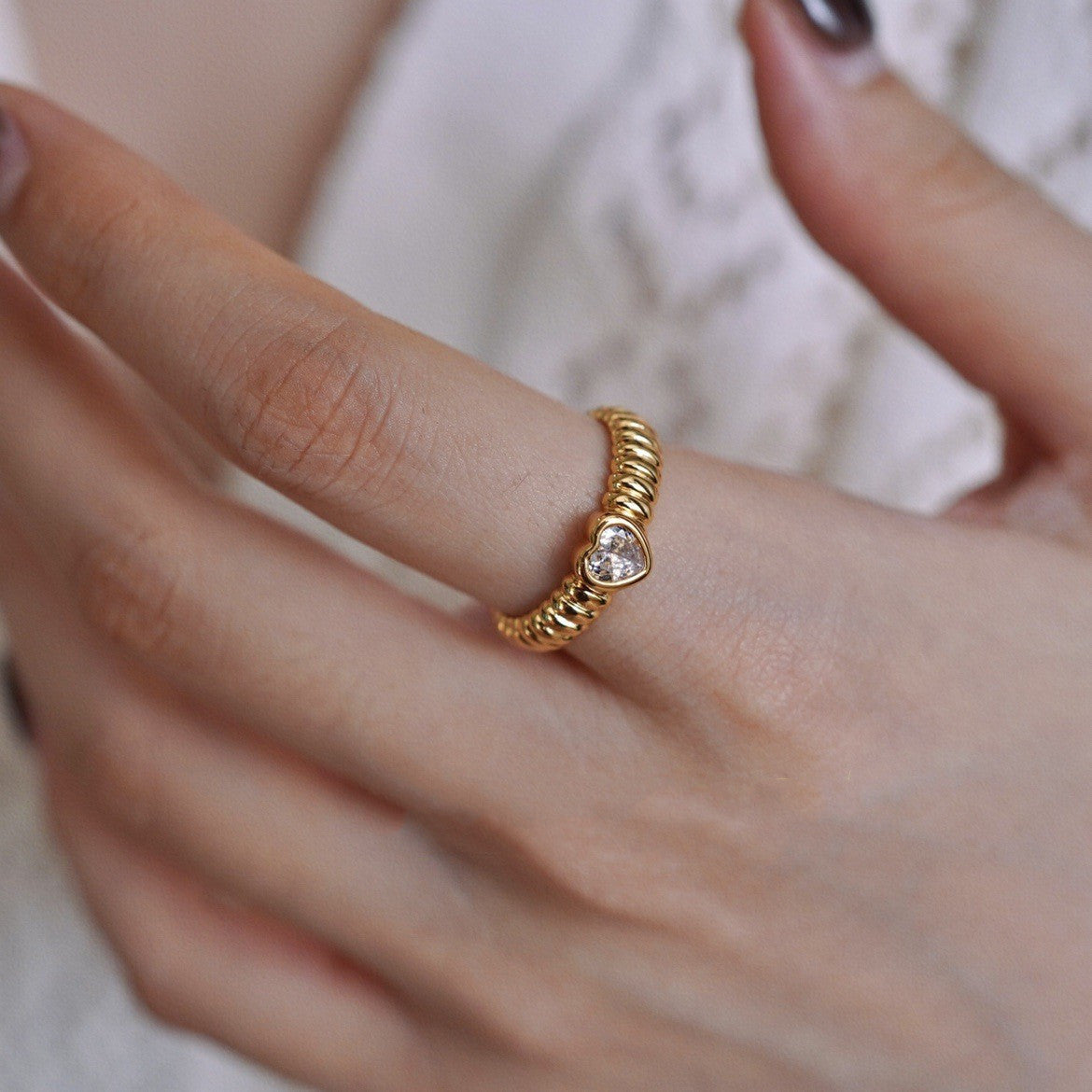 Vintage Heart Diamond Pearl Ring