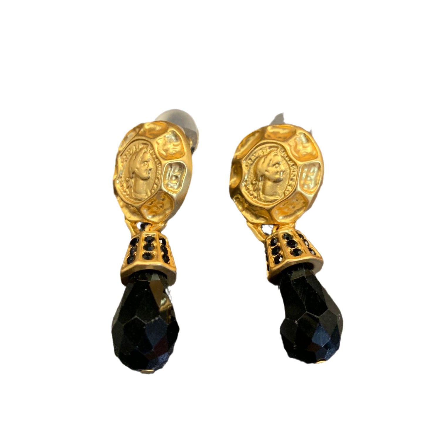 "French Vintage Geometric Noir" Princess Black Crystal Earrings