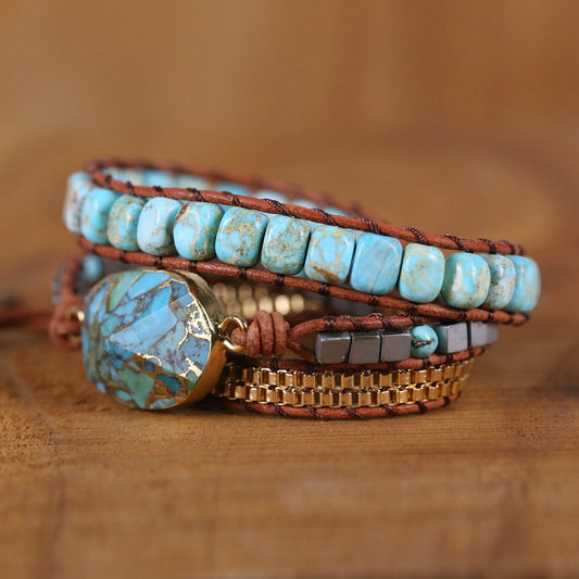 Handcrafted Multi-layer Genuine Leather Bracelet with Peak Turquoise