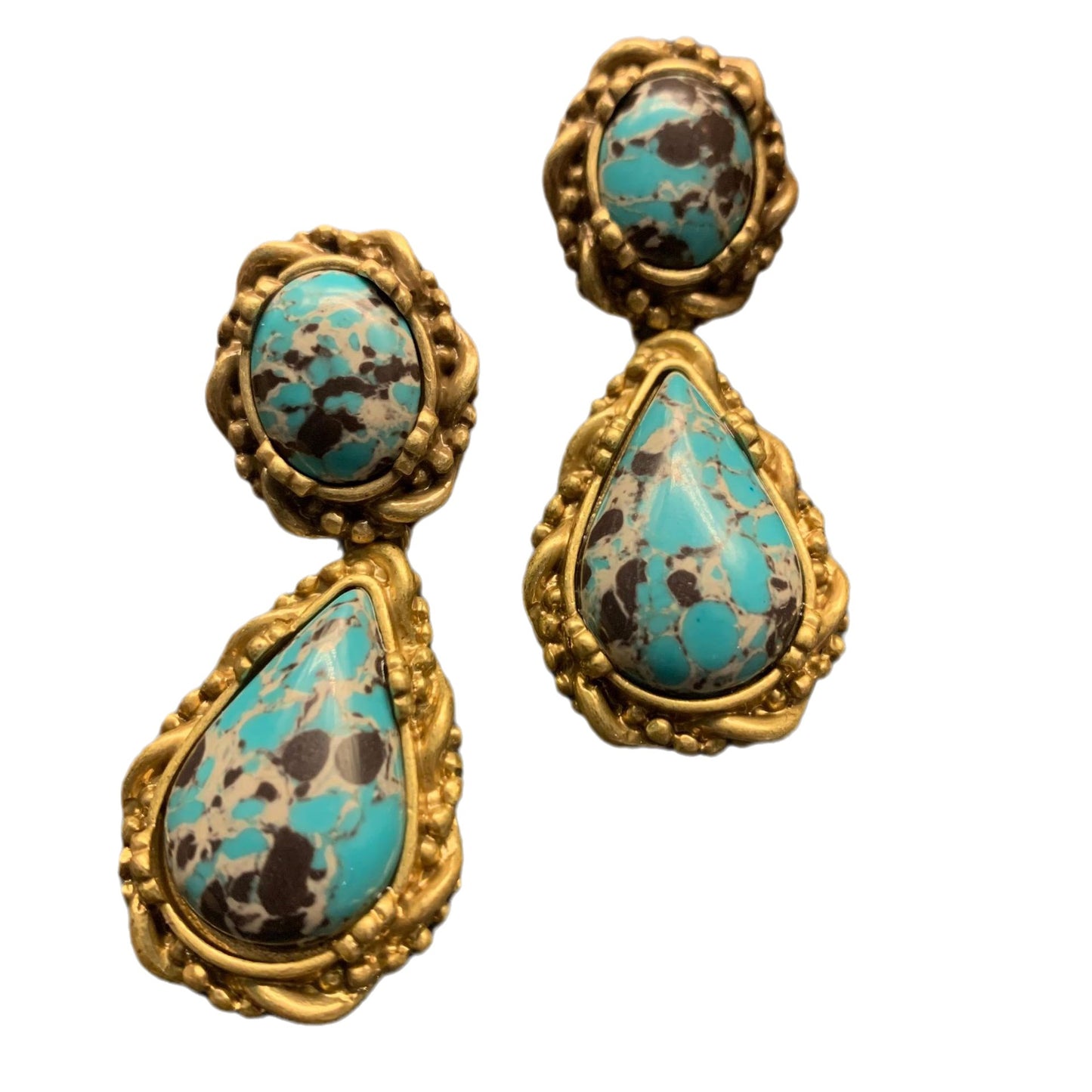 "Celadon Green" French Vintage Drop-Shaped Turquoise Earrings
