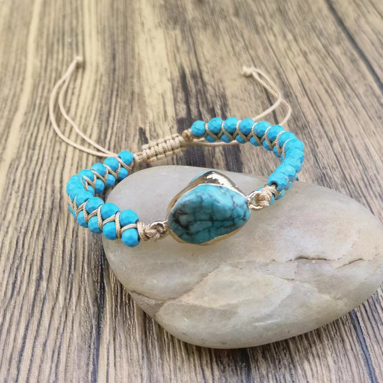 Ethnic Style Woven Wire Bracelet for Women - Lake Blue Turquoise Bracelet