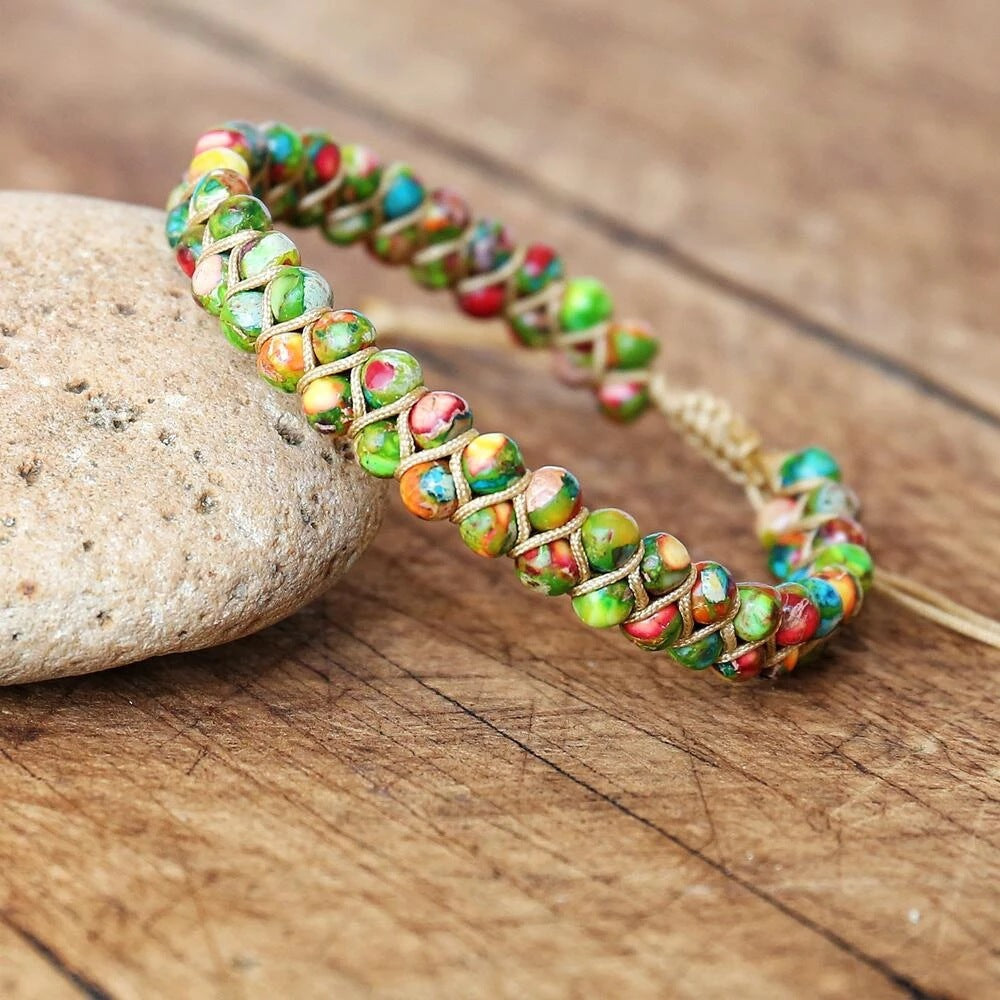 Beaded Tiger Eye Bracelet - Handwoven Adjustable Bracelet