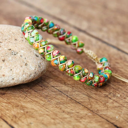 Beaded Tiger Eye Bracelet - Handwoven Adjustable Bracelet