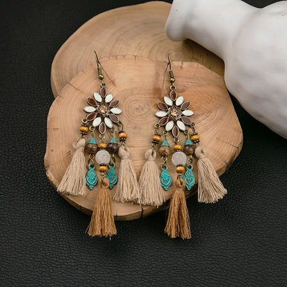 Boho Chic Tassel Flower Earrings