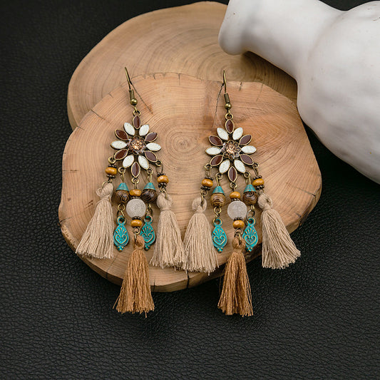 Boho Chic Tassel Flower Earrings