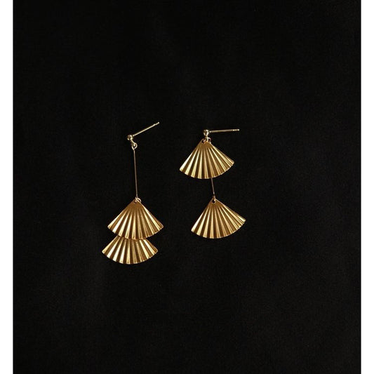 Retro Gold Fan Asymmetric Earrings