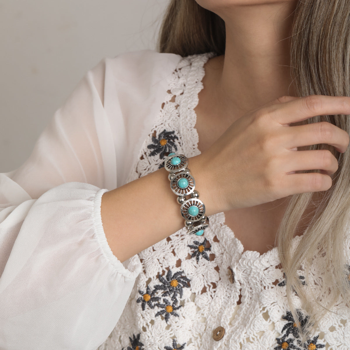 Bohemian Hollow Carved Vintage Ethnic Turquoise Bracelet