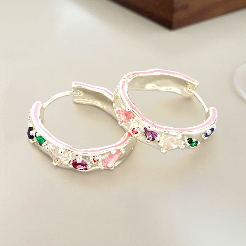 "Extravagant Irregularity" Enamel Drop Oil Earrings with Colorful Gemstone Accents