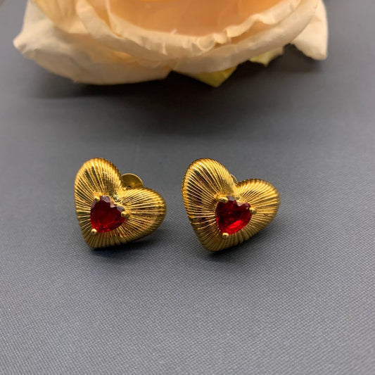 "Vintage Love Encounter" Heart-Shaped Red Crystal Earrings