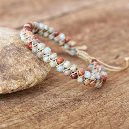 Beaded Tiger Eye Bracelet - Handwoven Adjustable Bracelet