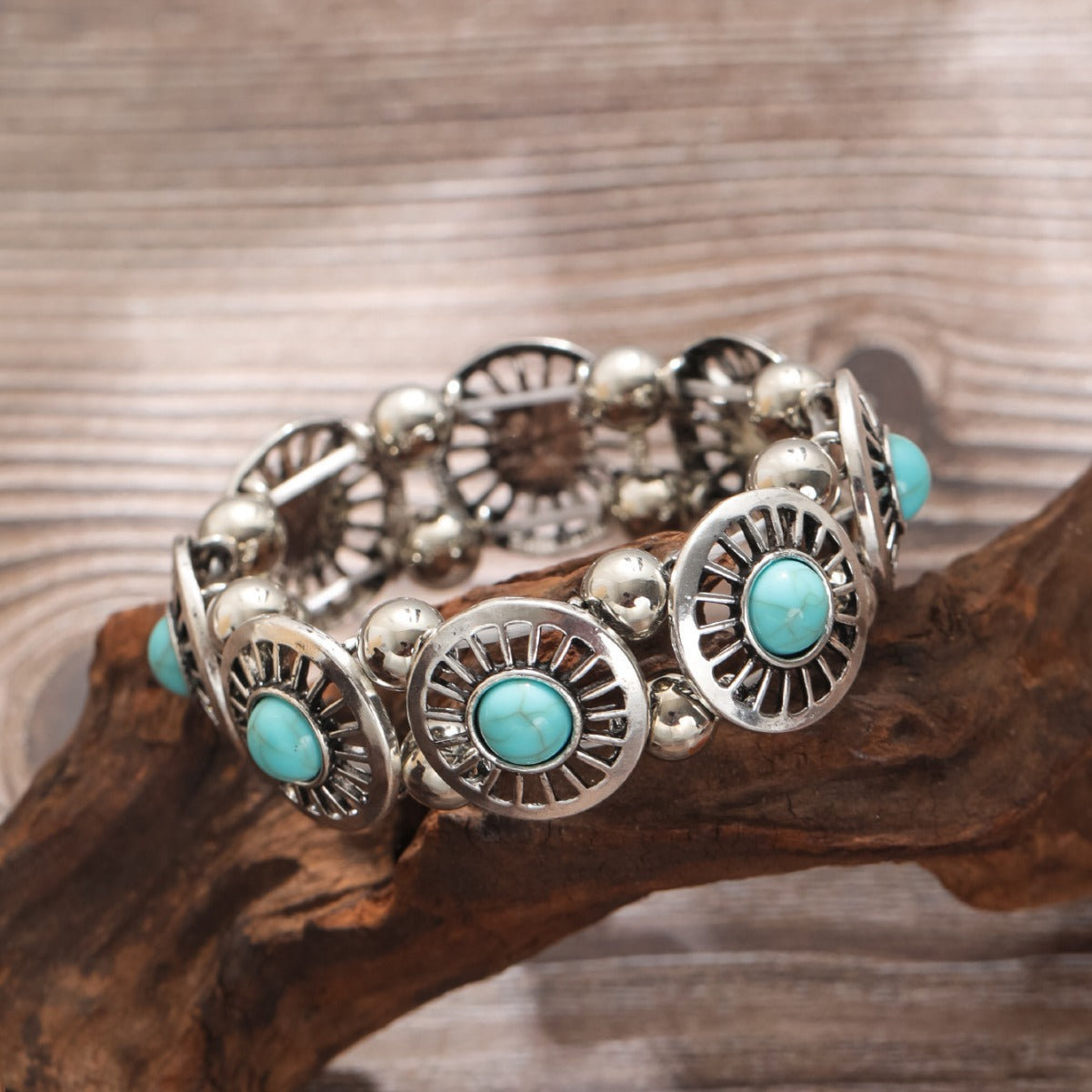 Bohemian Hollow Carved Vintage Ethnic Turquoise Bracelet