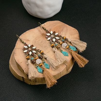 Boho Chic Tassel Flower Earrings