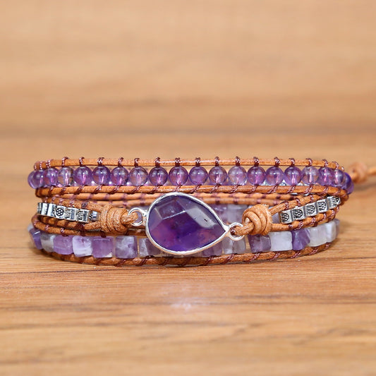 Natural Amethyst Beaded Bracelet with Braided Design