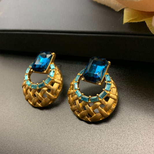 Vintage Blue Luxury Crystal Enamel Stud Earrings