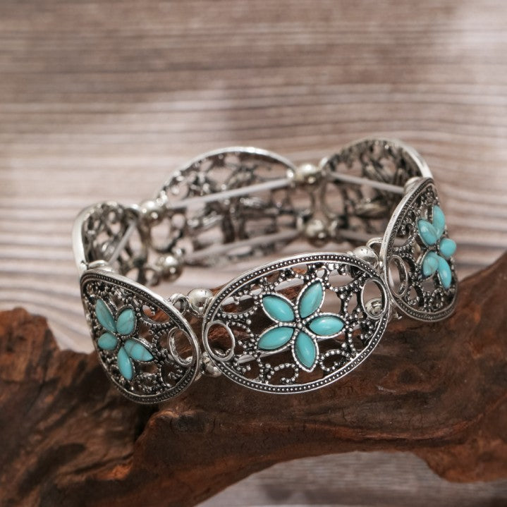 Bohemian Hollow Carved Vintage Ethnic Turquoise Bracelet