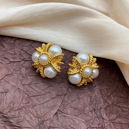 Regal Pearl Brass Elegance Earrings