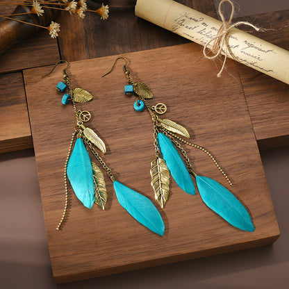 Boho Feather Drop Earrings