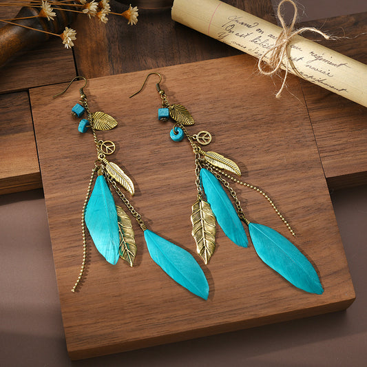 Boho Feather Drop Earrings