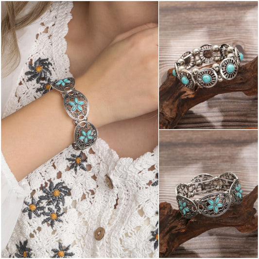 Bohemian Hollow Carved Vintage Ethnic Turquoise Bracelet