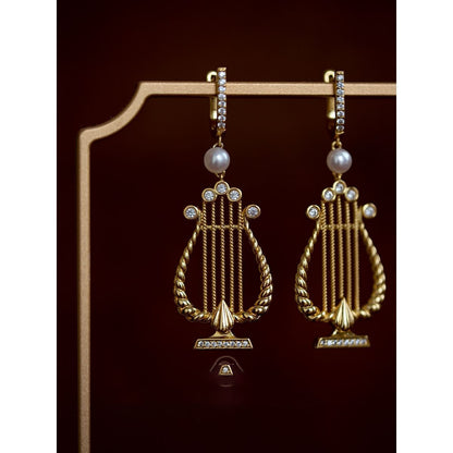 Double Design Vintage Harp Pearl Earrings
