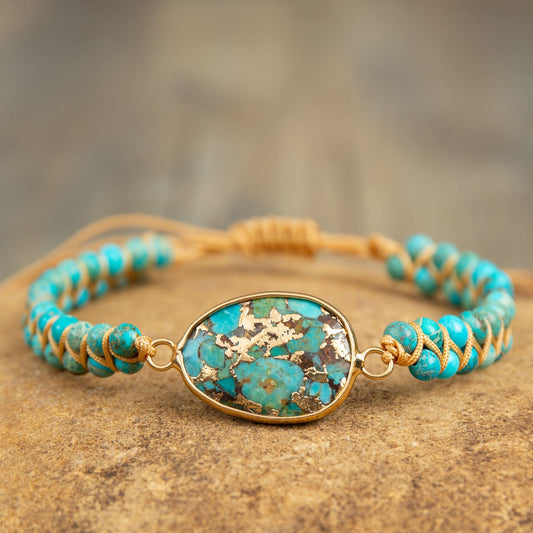 Ethnic Style Woven Wire Bracelet for Women - Lake Blue Turquoise Bracelet