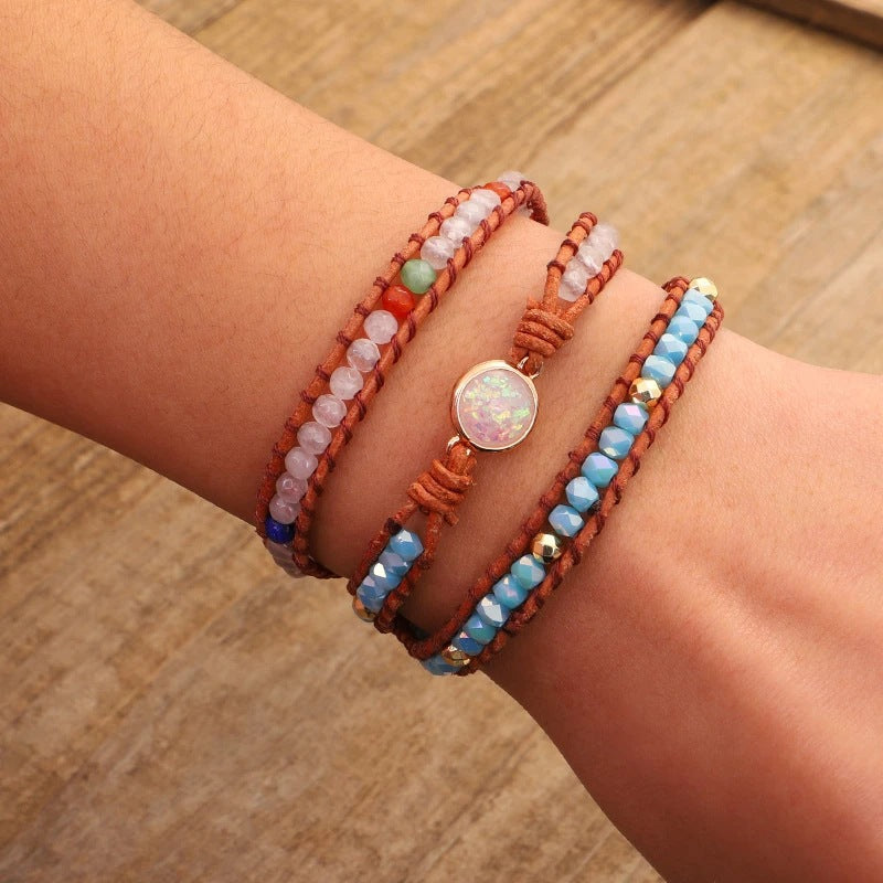 Dual-Sided Multi-Color Agate Beaded Bracelet