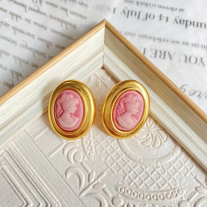 "Cameo" Vintage Gold-Plated Earrings with Cameo Image
