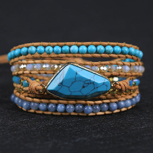Geometric Turquoise Handwoven Multi-layer Leather Bracelet