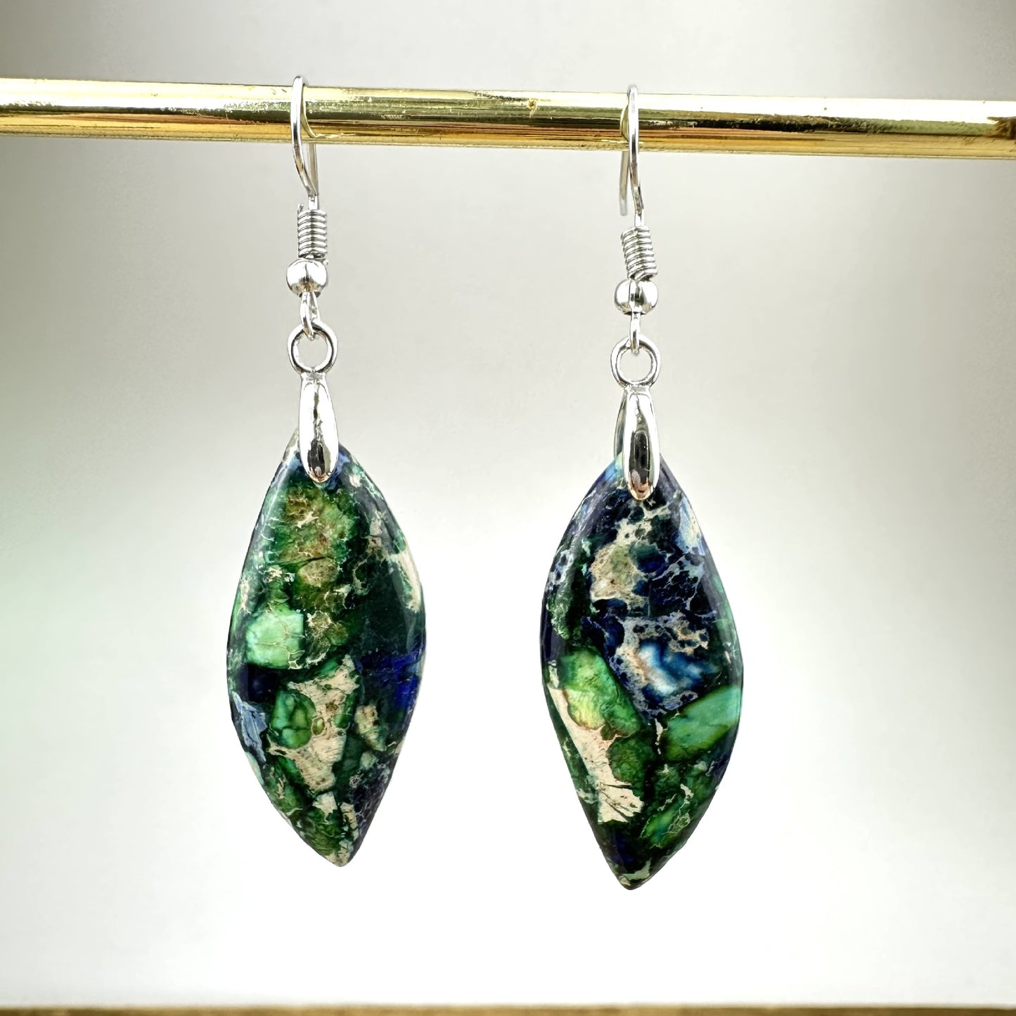 Colorful Imperial Jasper Leaf-shaped Earrings with Seed Bead Clasp