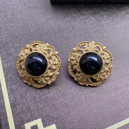 Vintage Palace Style Elegant Black Gold Earrings Clip