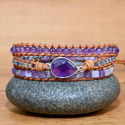 Natural Amethyst Beaded Bracelet with Braided Design