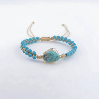 Ethnic Style Woven Wire Bracelet for Women - Lake Blue Turquoise Bracelet