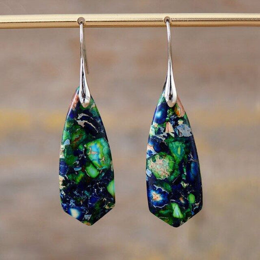 Colorful Imperial Jasper Cone-shaped Natural Stone Irregular Earrings