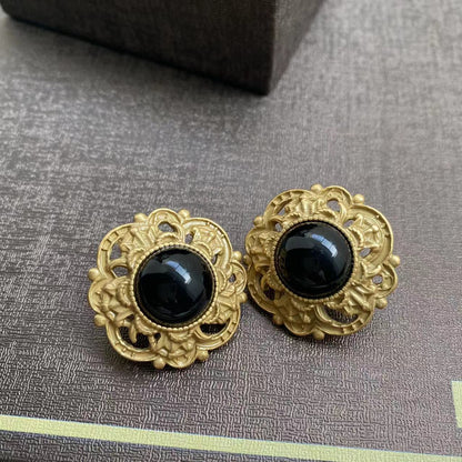 Vintage Palace Style Elegant Black Gold Earrings Clip