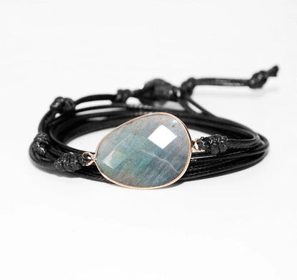 Handcrafted Labradorite Wrapped Multi-layer Wax Cord Bracelet