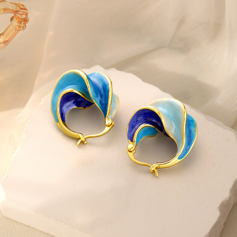 "French Vintage Allure" Enamel Drop Oil Spiral Stud Earrings