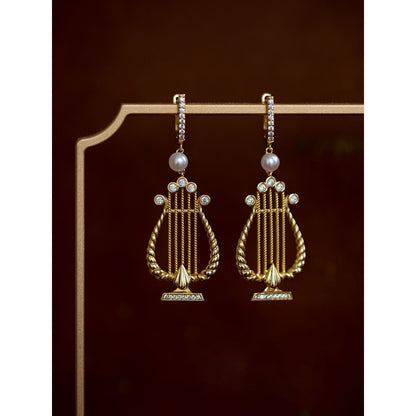 Double Design Vintage Harp Pearl Earrings