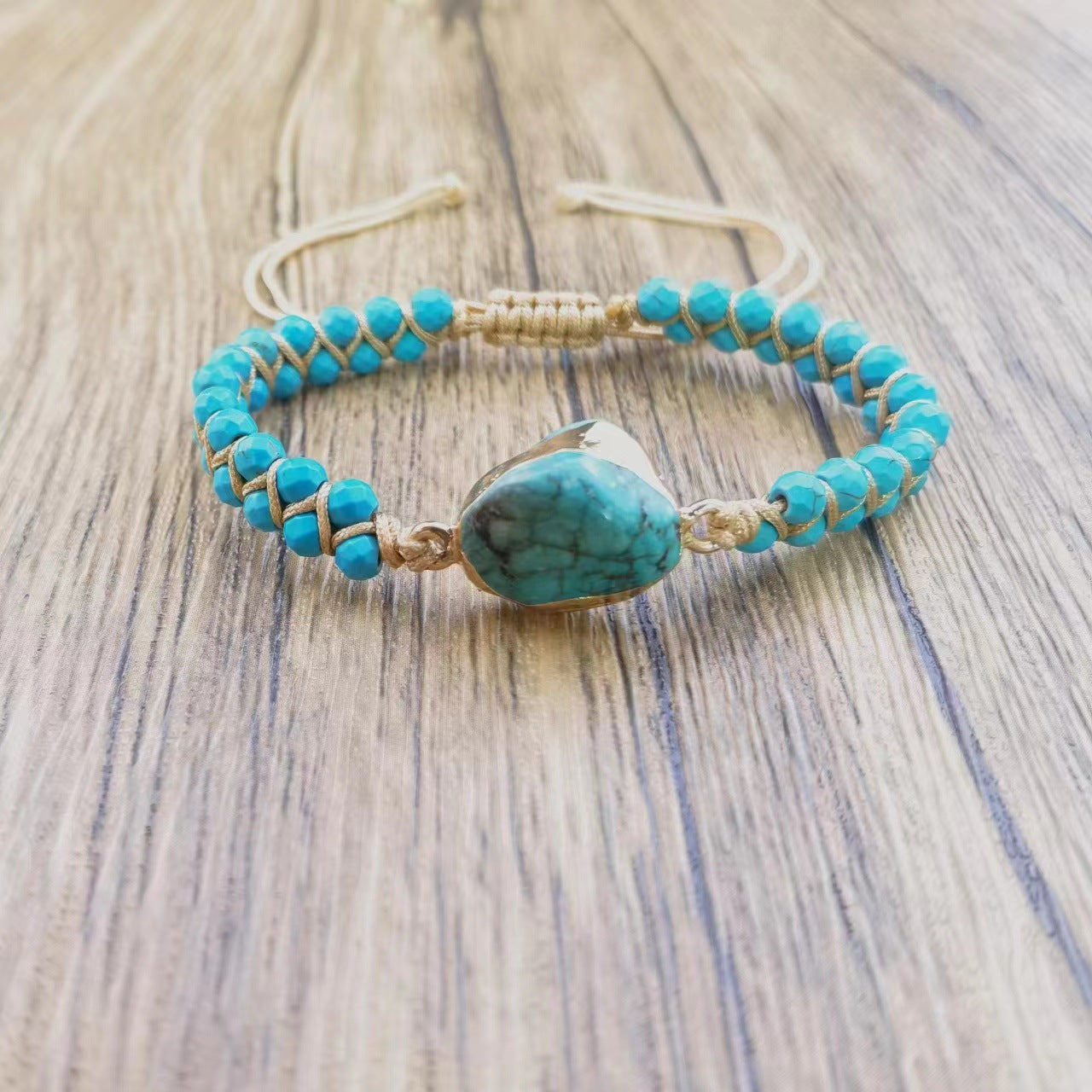 Ethnic Style Woven Wire Bracelet for Women - Lake Blue Turquoise Bracelet