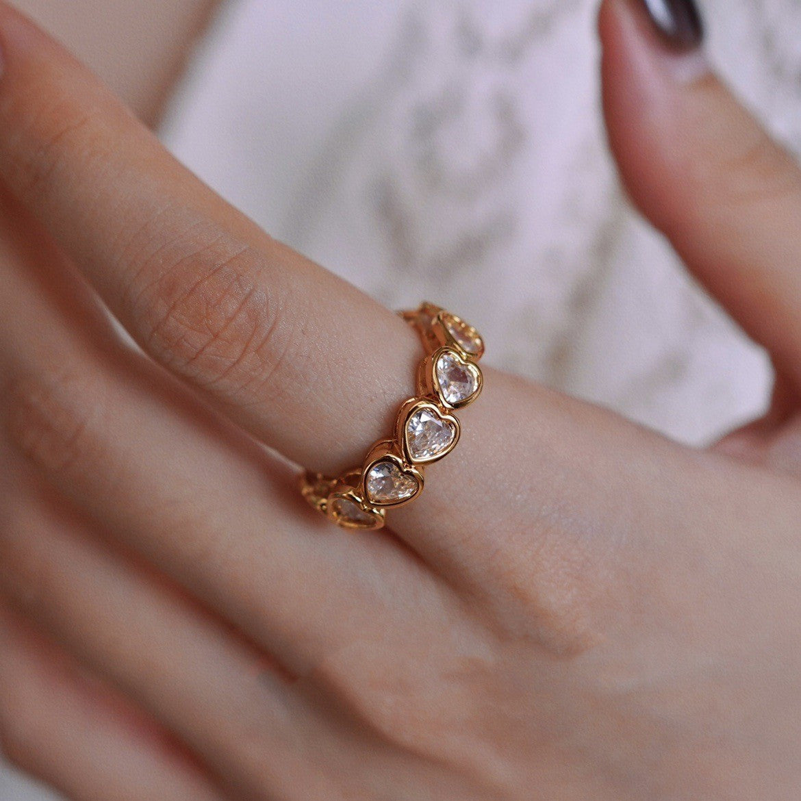 Vintage Heart Diamond Pearl Ring