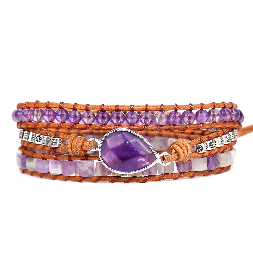 Natural Amethyst Beaded Bracelet with Braided Design