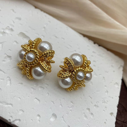 Regal Pearl Brass Elegance Earrings