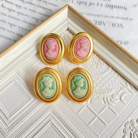 "Cameo" Vintage Gold-Plated Earrings with Cameo Image