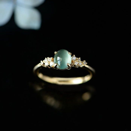 Moss Agate Floating Blue Ring