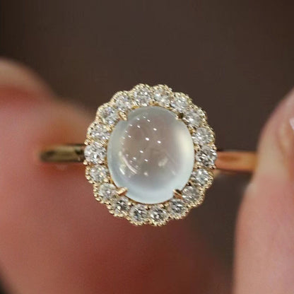 Flower-Inlay Jadeite Ring