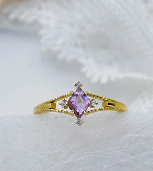 Ice purple diamond star amethyst ring