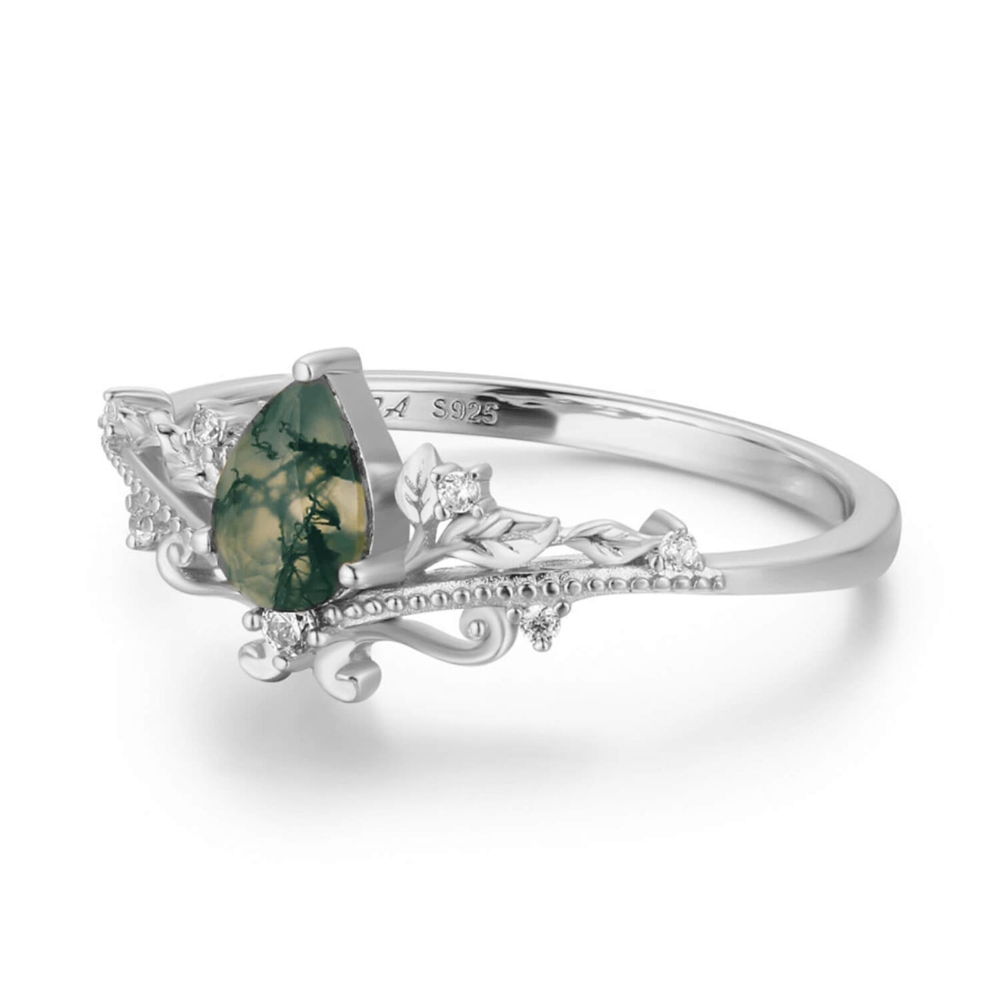 Lotus Moss Agate Ring (White Gold)©