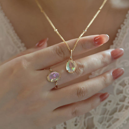Aurora Crystal Halo Ring Necklace