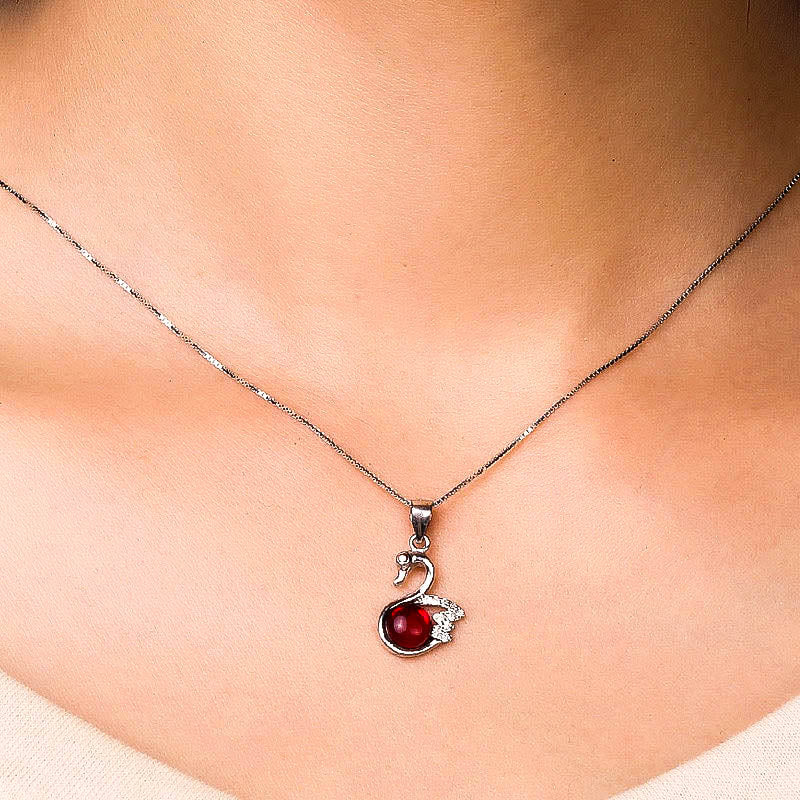 Red swan crystal pendant necklace