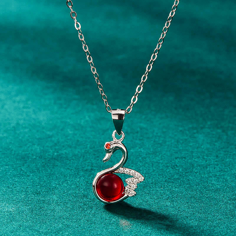 Red swan crystal pendant necklace